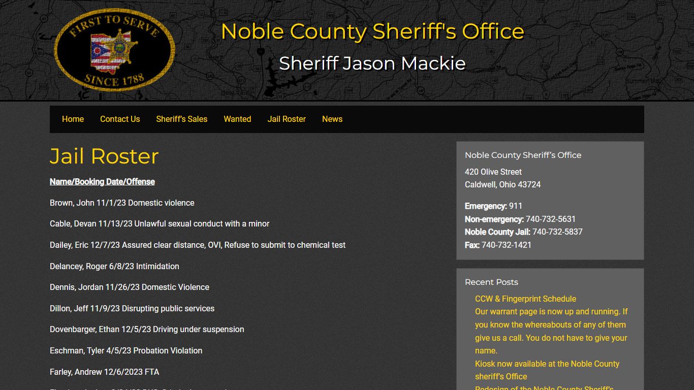 Jail Roster • Noble County Sheriff's Office